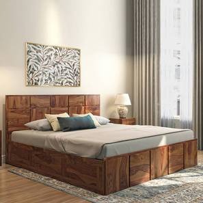 Toledo Solid Wood Queen Size Hydraulic Storage Bed in Danish Walnut Finish